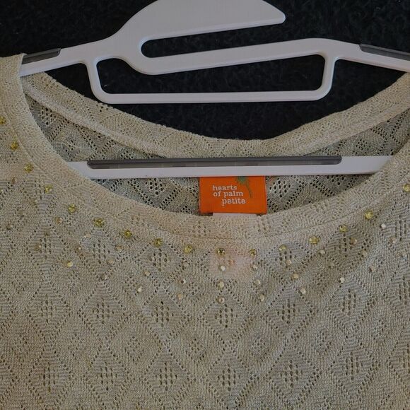 Hearts Of Palm Womens Top Light Tan Size PM Polyester Blend Pullover Sheer - Picture 8 of 12